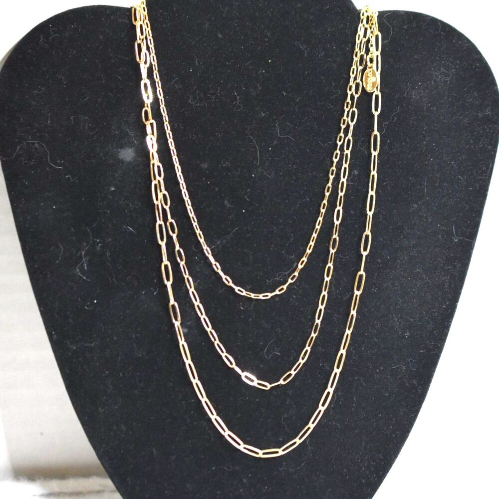 NWT Express Dainty Multi Layer Paperclip Link Gold Tone Chain 18"-22" Necklace